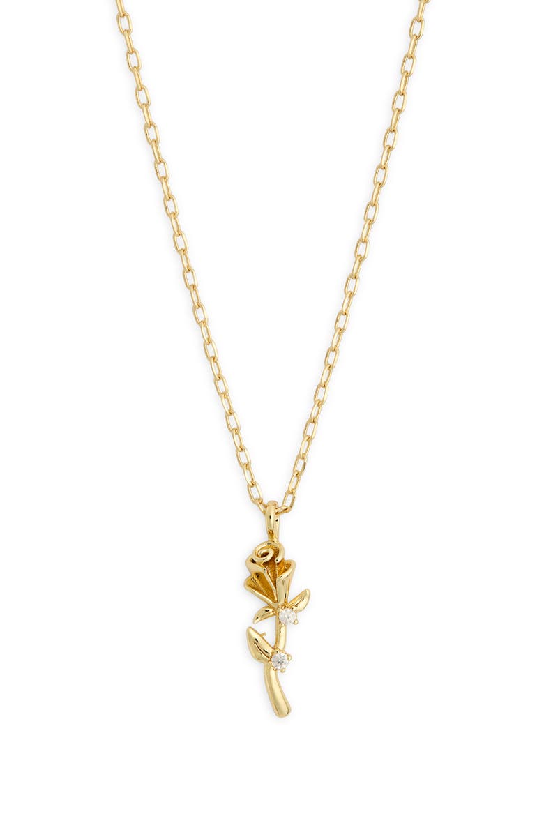 Cubic Zirconia Rose Pendant Necklace, Alternate, color, CLEAR- GOLD