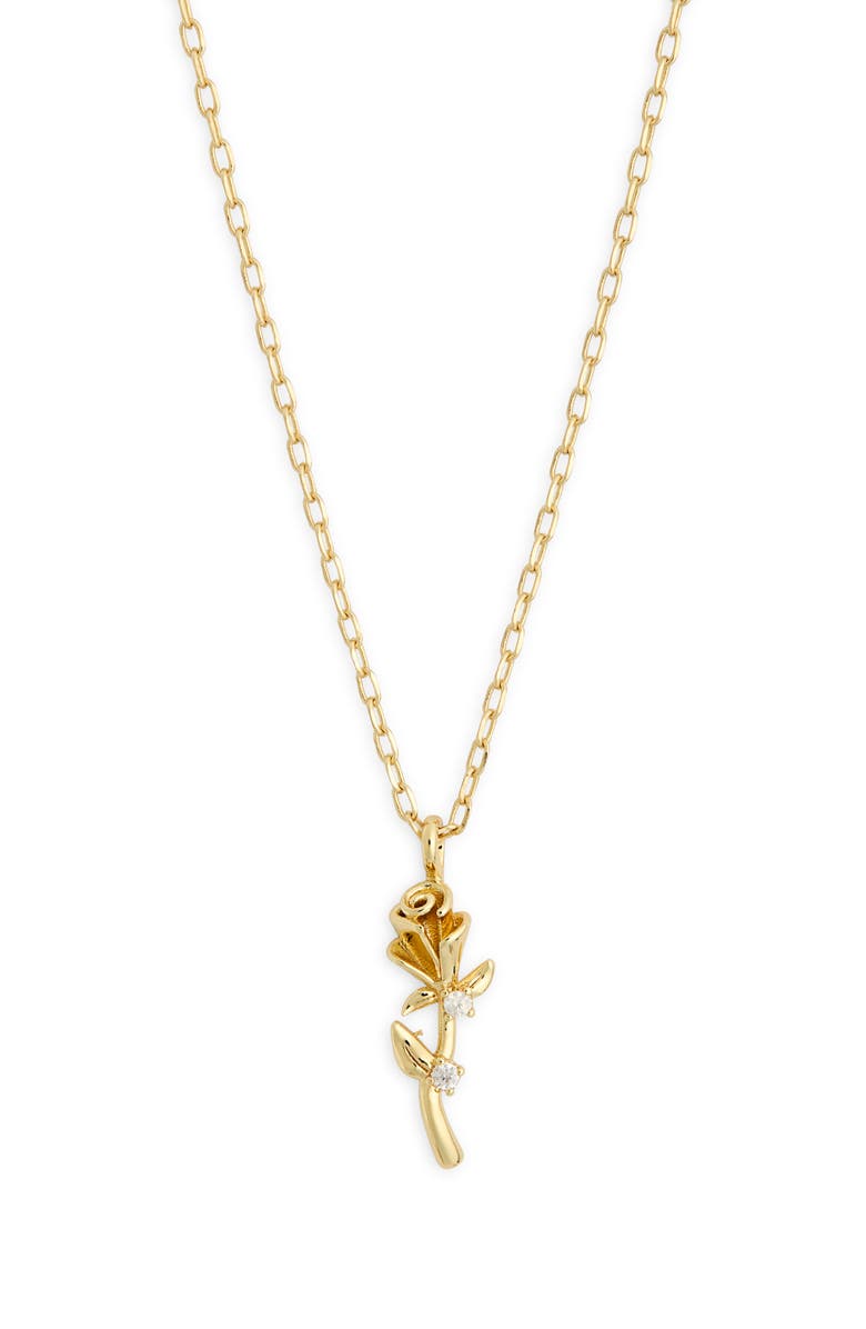 NORDSTROM RACK Cubic Zirconia Rose Pendant Necklace, Alternate, color, Clear- Gold