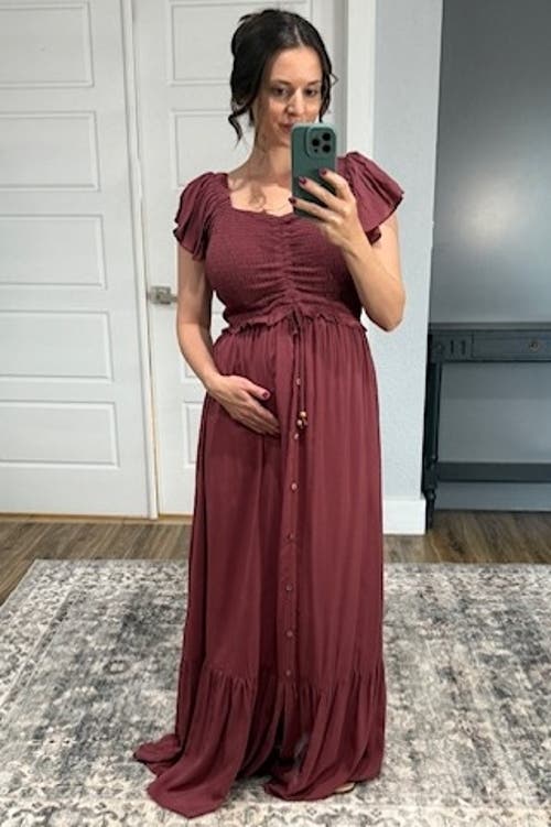 Pinkblush Smocked Top Woven Maxi Dress In Burgundy
