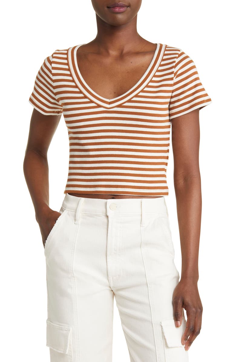 Madewell Brightside Stripe V-Neck Crop Tee, Main, color, 