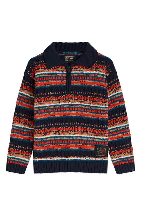 Kids' Striped Quarter Zip Sweater