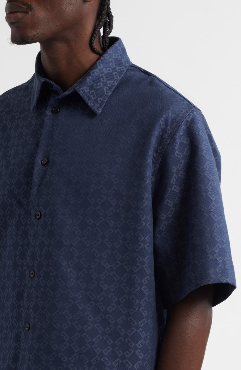 Givenchy Monogram 72 Jacquard Denim Button-Up Shirt, Alternate, color, Grey/ Blue