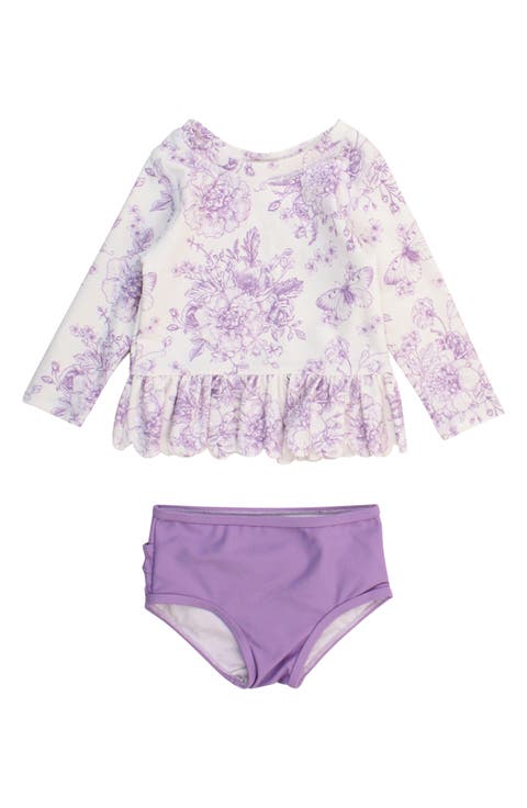 WIsteria Butterfly Garden Long Sleeve Two-Piece Rashguard Swimsuit (Baby)