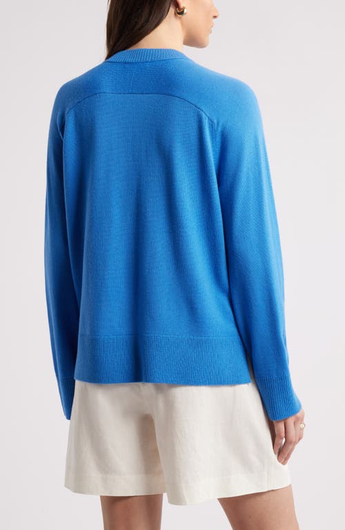 Nordstrom Button Detail Wool V-neck Sweater In Blue Palace