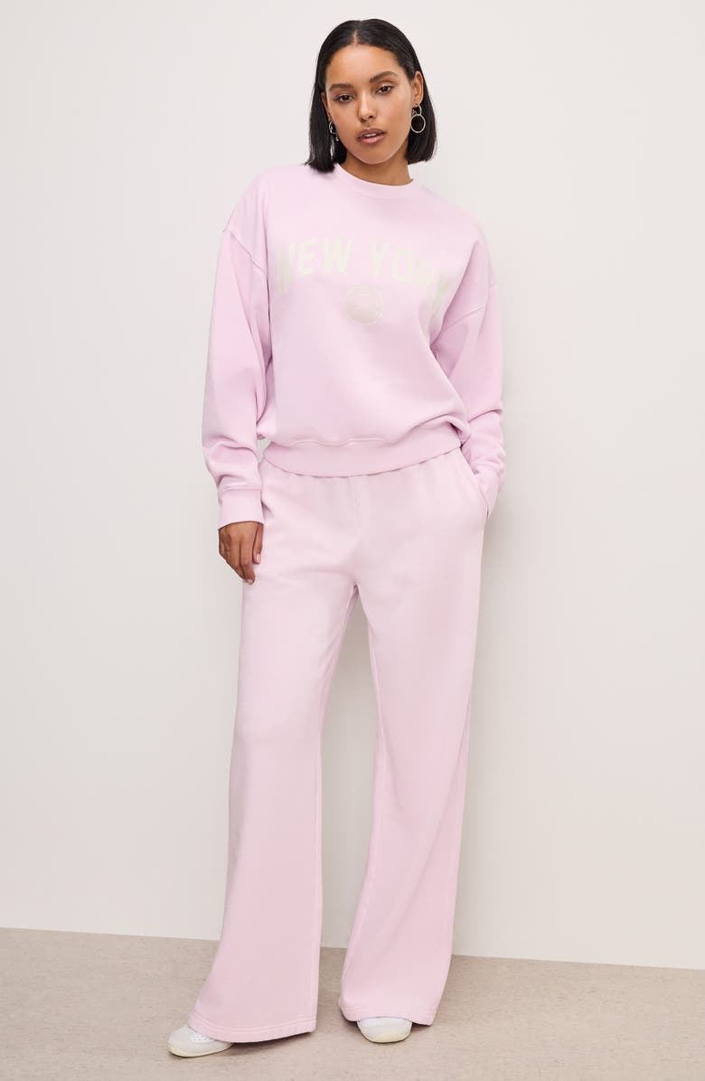 Good American Brushed Fleece Graphic Sweatshirt, Alternate, color, Washed Cotton Candy Pink001