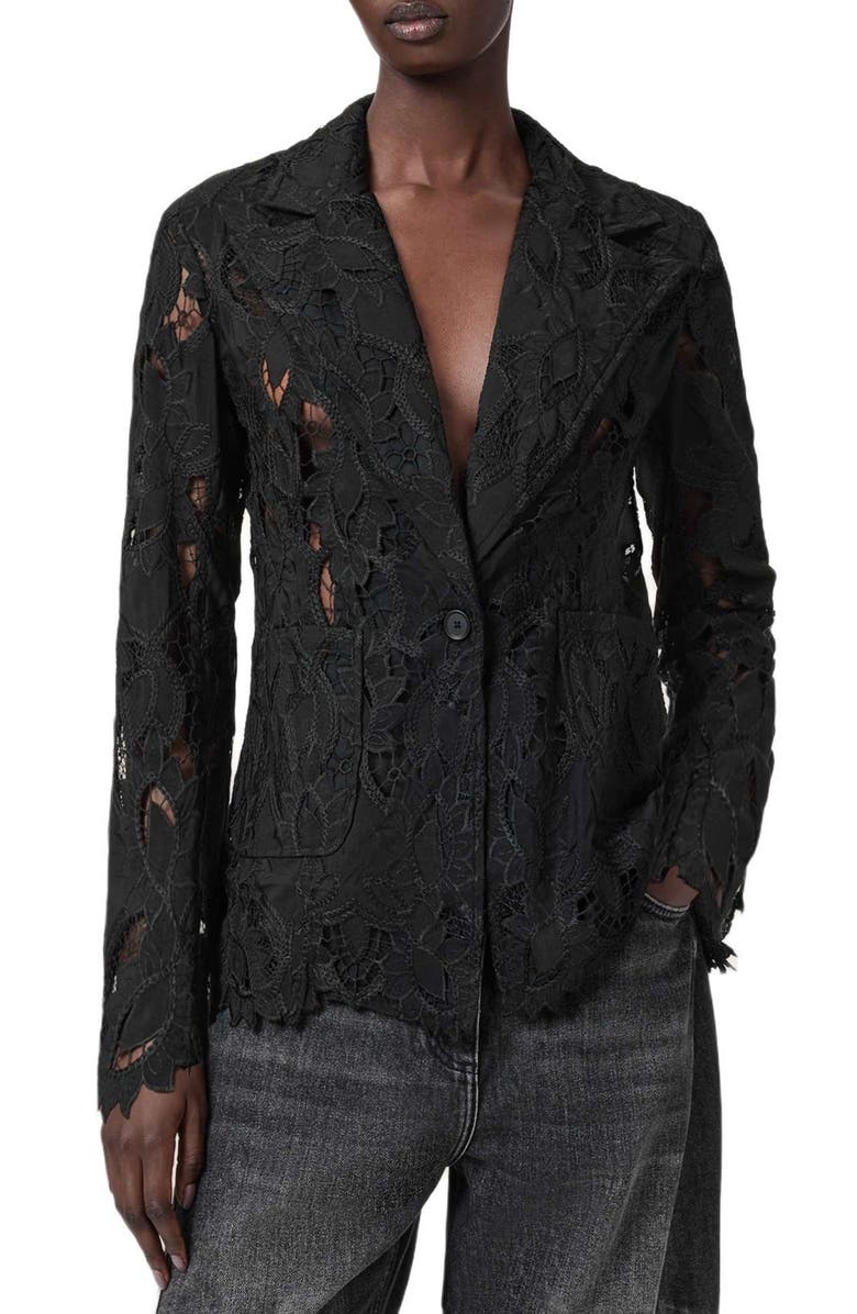 AllSaints Charli Lace Blazer, Main, color, Black