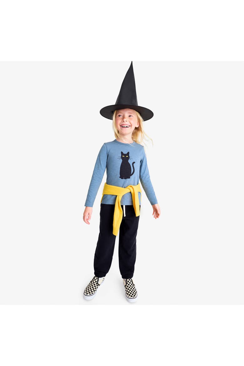 Kids Long Sleeve Black Cat Tee, Alternate, color, Moonlight Black Cat