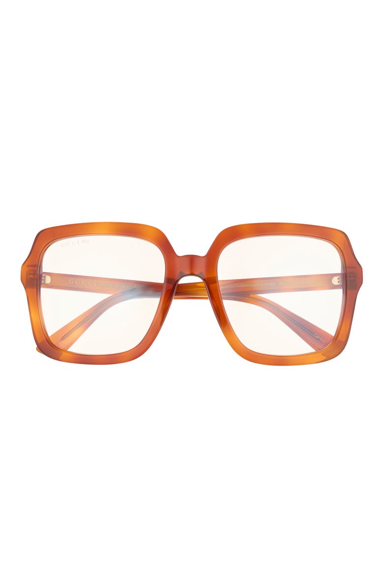 55mm Square Optical Glasses, Main, color, HAVANA HAVANA TRANSPARENT