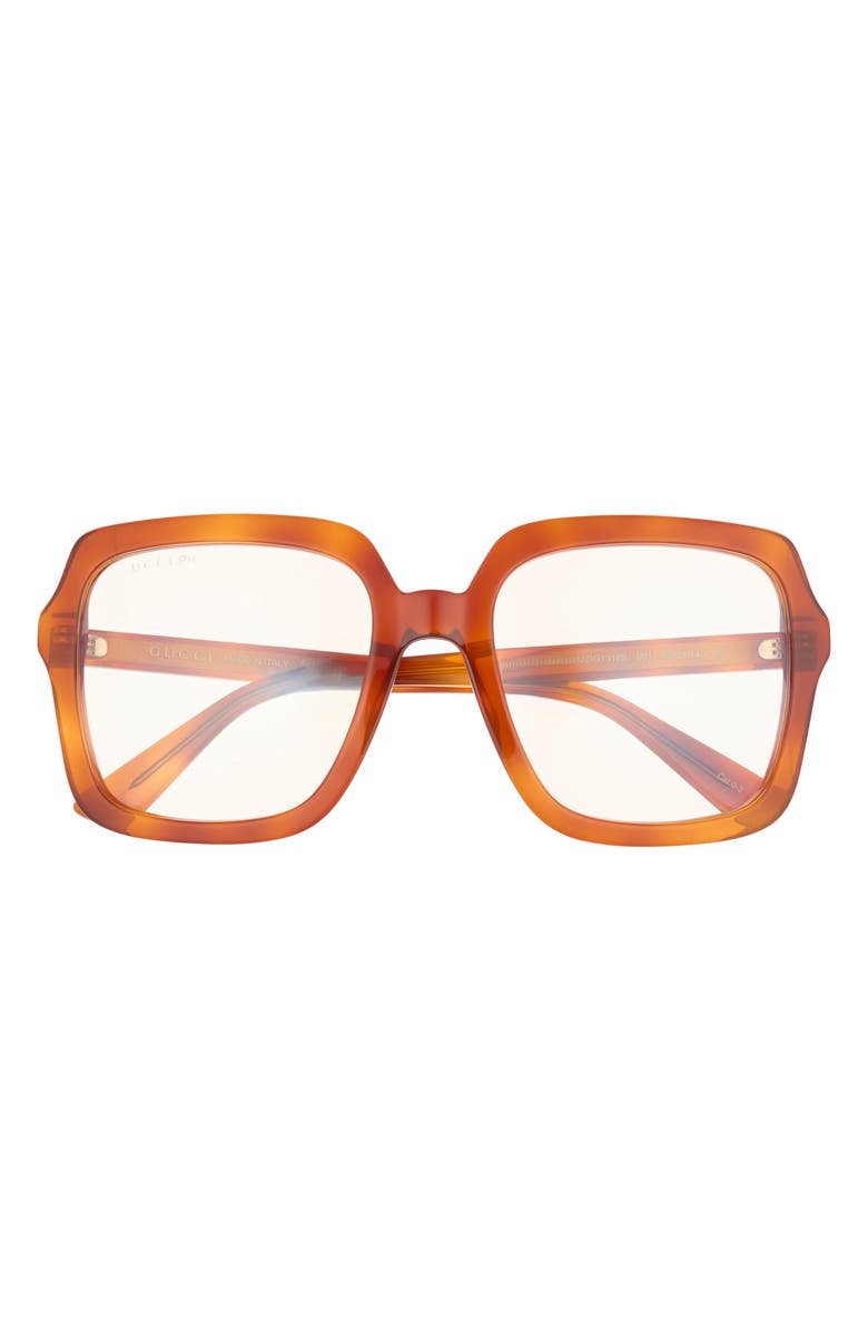 Gucci 55mm Square Optical Glasses, Main, color, Havana Havana Transparent