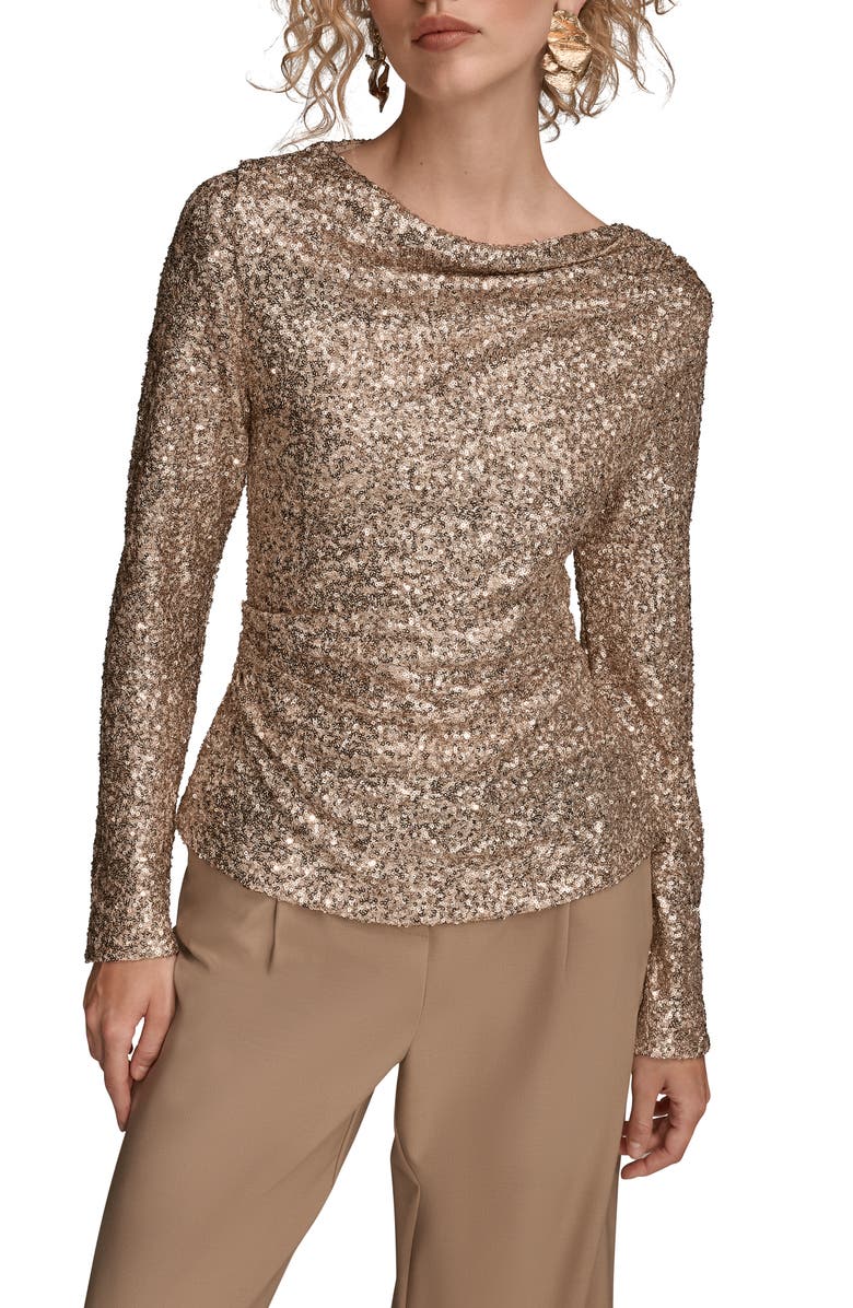 Donna Karan New York Sequin Pleated Shoulder Top, Main, color,