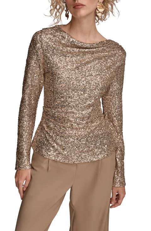 Sequin Pleated Shoulder Top