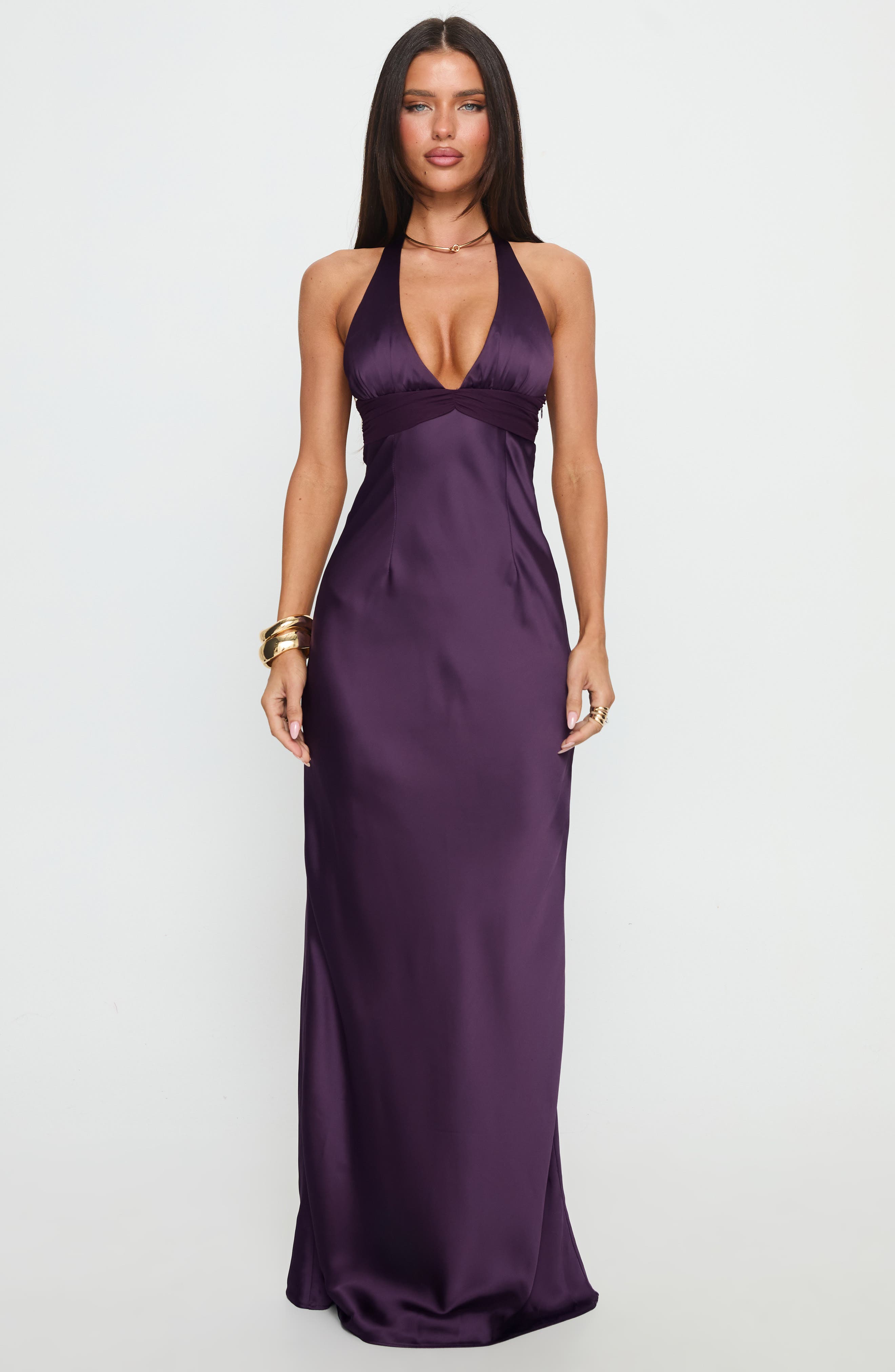purple satin halter dress Purple Satin Dress - Cowl-Front Halter Dress - Mini Slip Dress