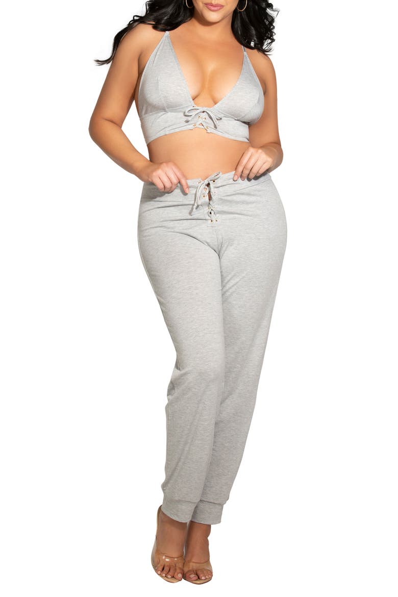 Jersey Bralette & Joggers Pajamas, Main, color, HEATHER GREY