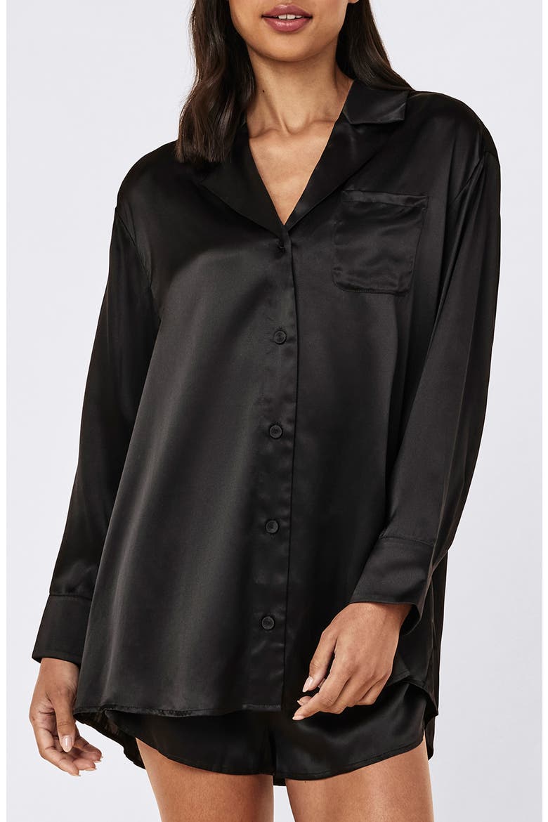 Audrey Mulberry Silk Pajama Shirt, Main, color, BLACK
