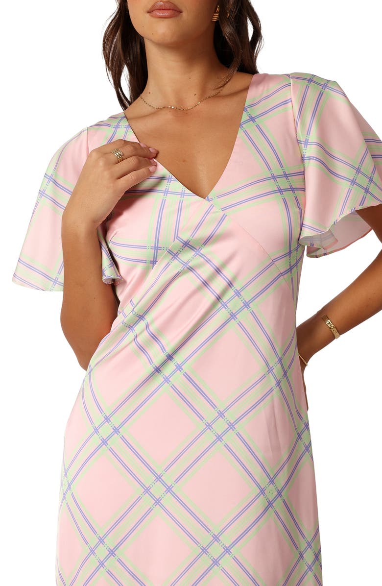 Petal & Pup Jess Check Tie Back Midi Dress, Alternate, color, Pink Check