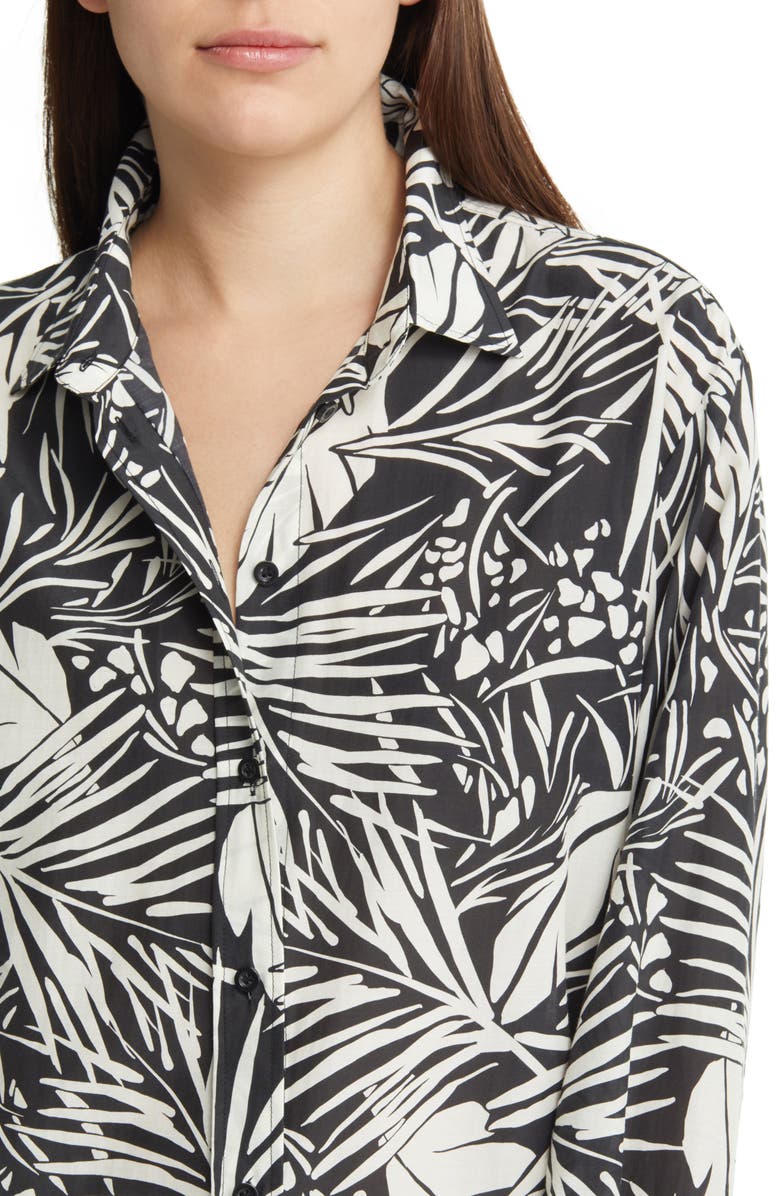 FRAME The Oversize Palm Print Cotton & Silk Button-Up Shirt, Alternate, color, Noir Multi