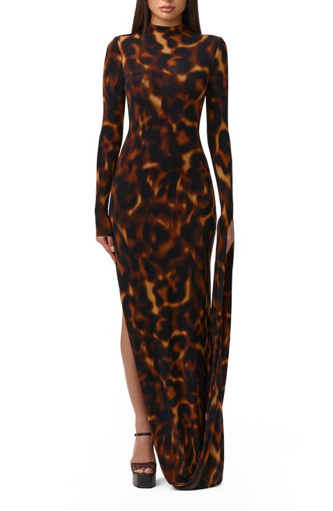 Draped Long Sleeve Maxi Dress