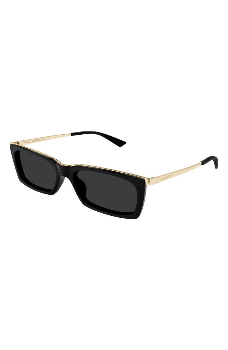 Saint Laurent 57mm Rectangular Sunglasses, Alternate, color, Black