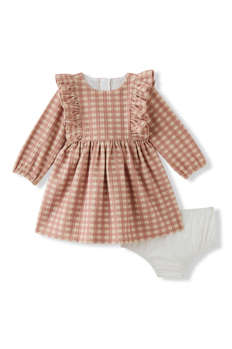 Kids' Eliana Ruffle Trim Checked Dress & Bloomers Set, Main, color, DUSTY PINK