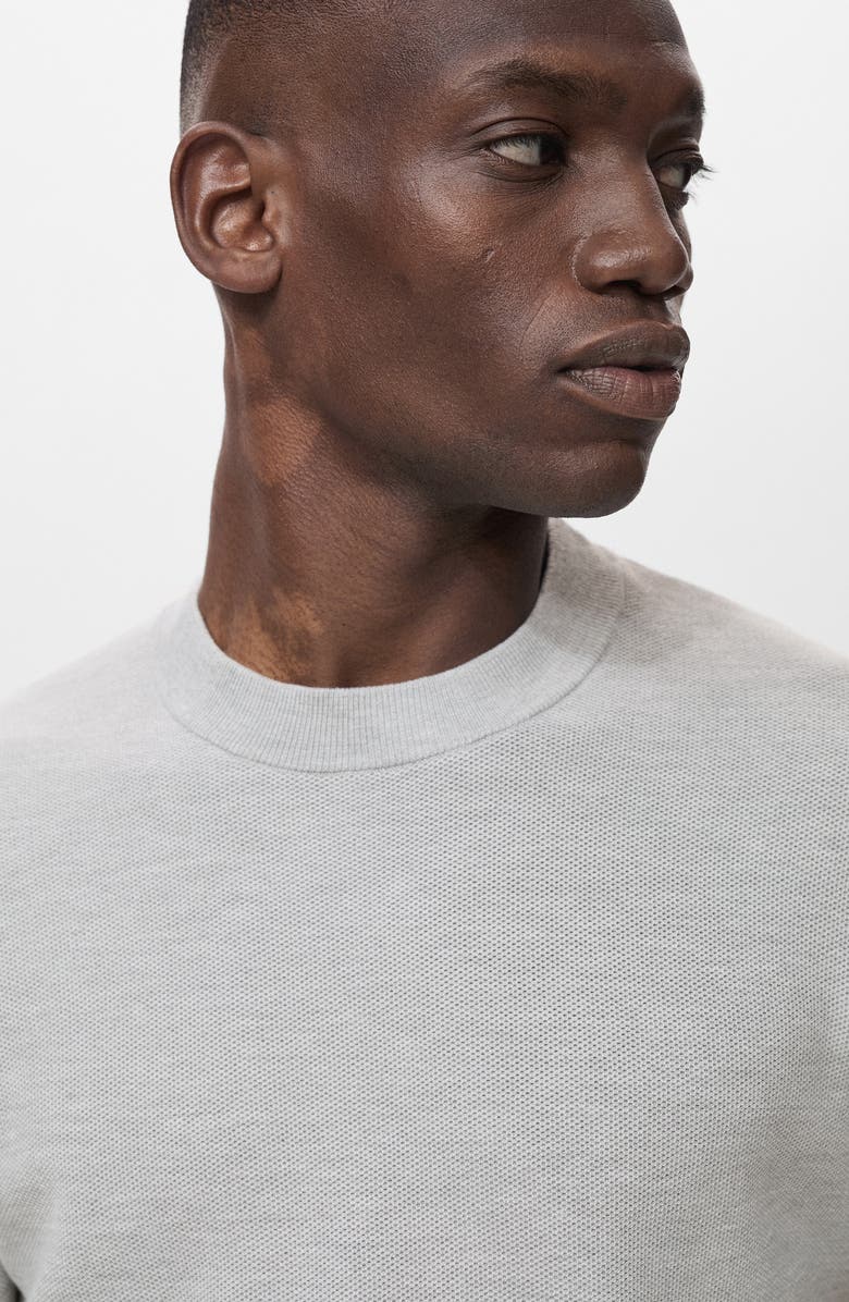 MANGO Crewneck Piqué Sweater, Alternate, color, Medium Heather Grey
