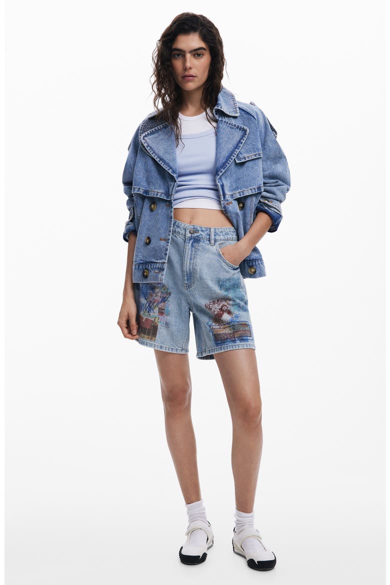 Patchwork Pattern Denim Shorts, Alternate, color, MEDIUM BLUE