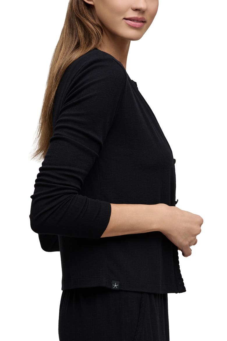 Scalloped Pointelle Cardigan, Alternate, color, BLACK