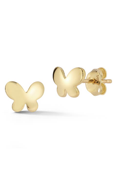 14K Gold Butterfly Stud Earrings