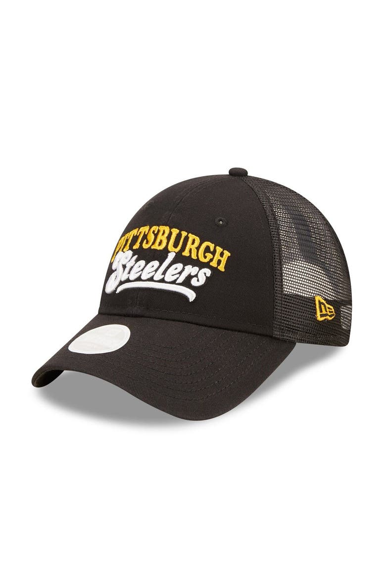 Women's New Era   Black Pittsburgh Steelers Team Trucker 9FORTY Snapback Hat, Main, color, Black