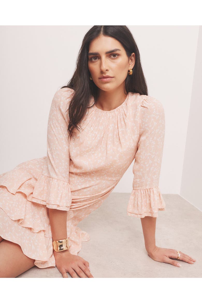 Floral Print Ruffle Mini Dress, Alternate, color, Pink
