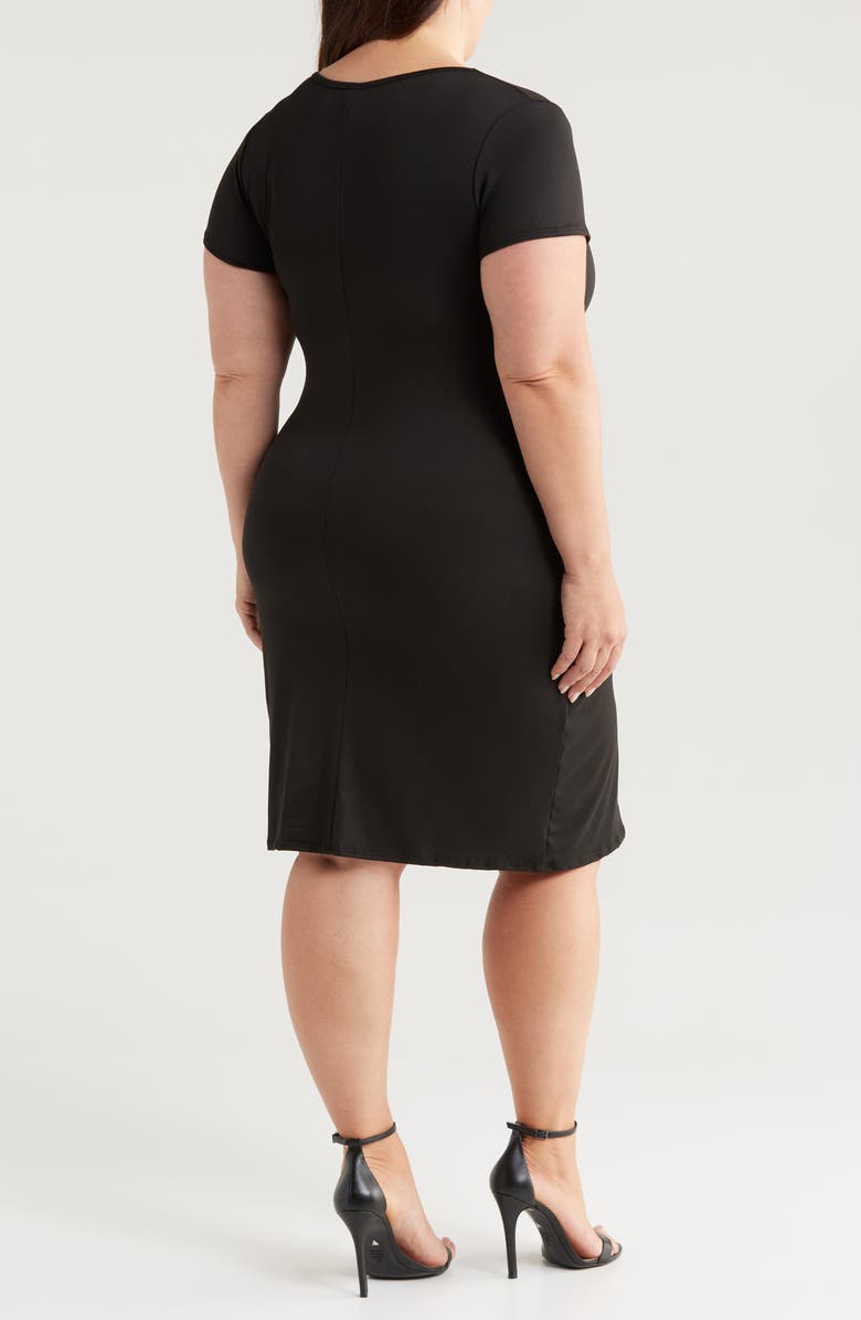 24seven Comfort Apparel V-Neck Stretch Faux Wrap Dress, Alternate, color, Black