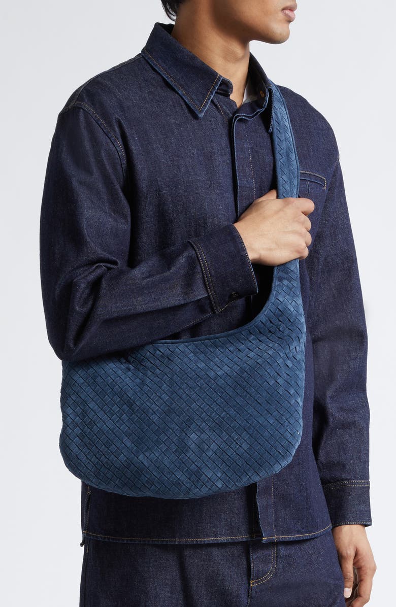 Bottega Veneta Veneto Intrecciato Leather Messenger Bag, Alternate, color, Neptune-Silver