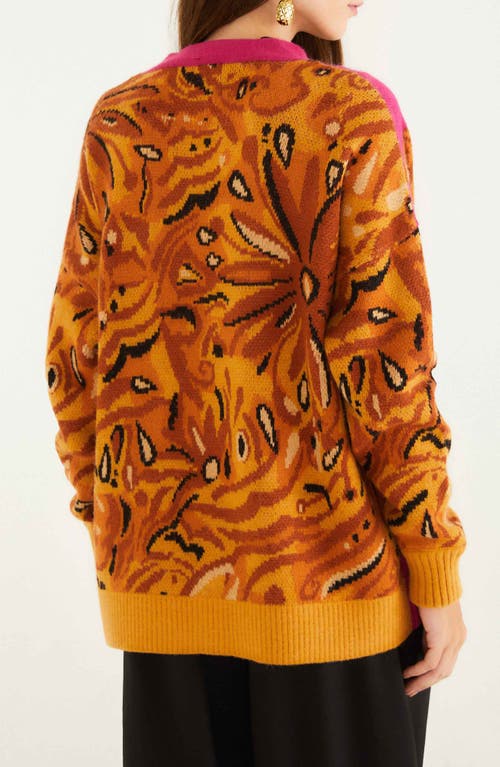 Farm Rio Intarsia Tiger Colorblock Cardigan In Multi