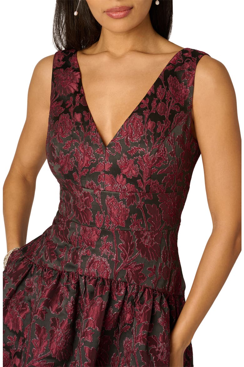 Floral Metallic Jacquard Midi Dress, Alternate, color, BURGUNDY