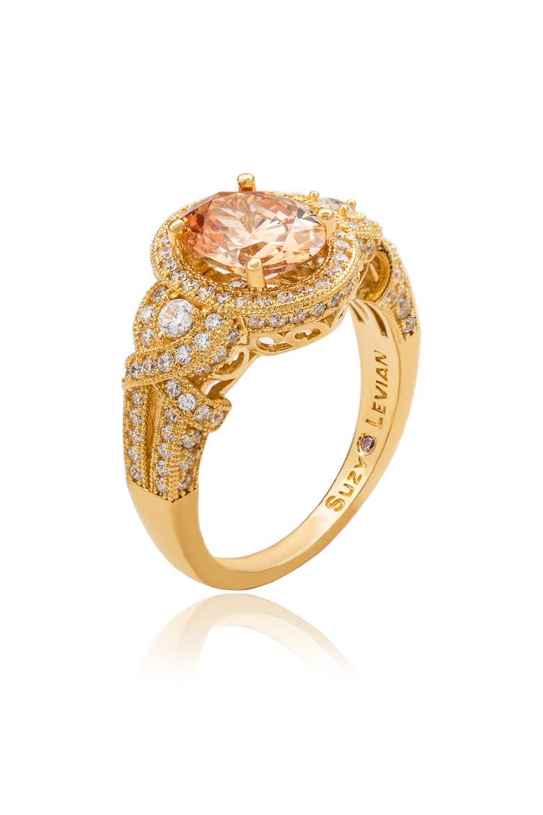 Pavé Cubic Zirconia Engagement Ring, Alternate, color, ORANGE