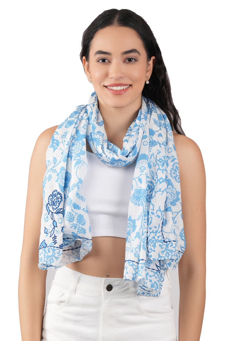 Floral Cotton Scarf, Alternate, color, BLUE