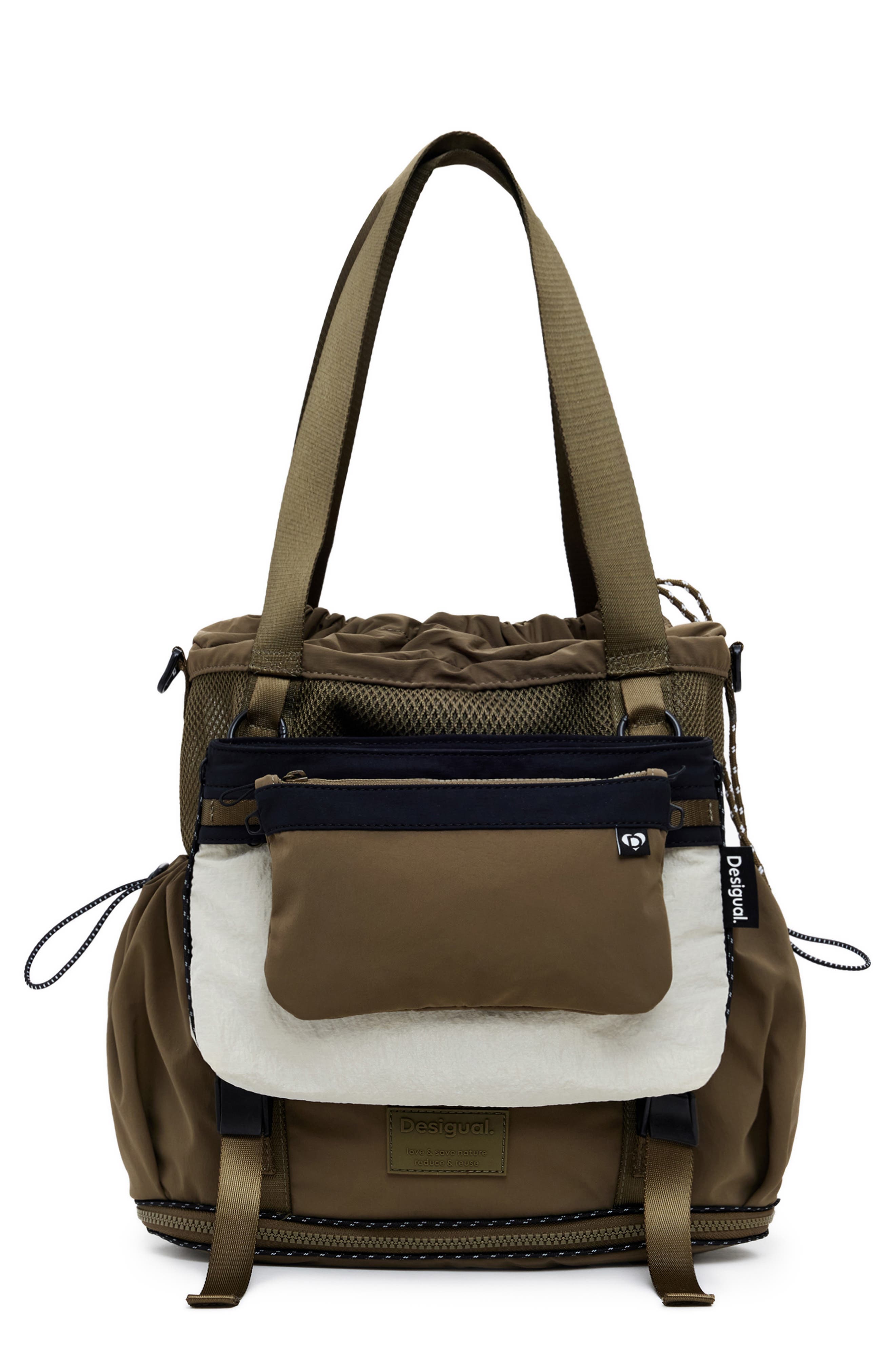 Desigual Large Nylon Modular Backpack, Main, color, Khaki