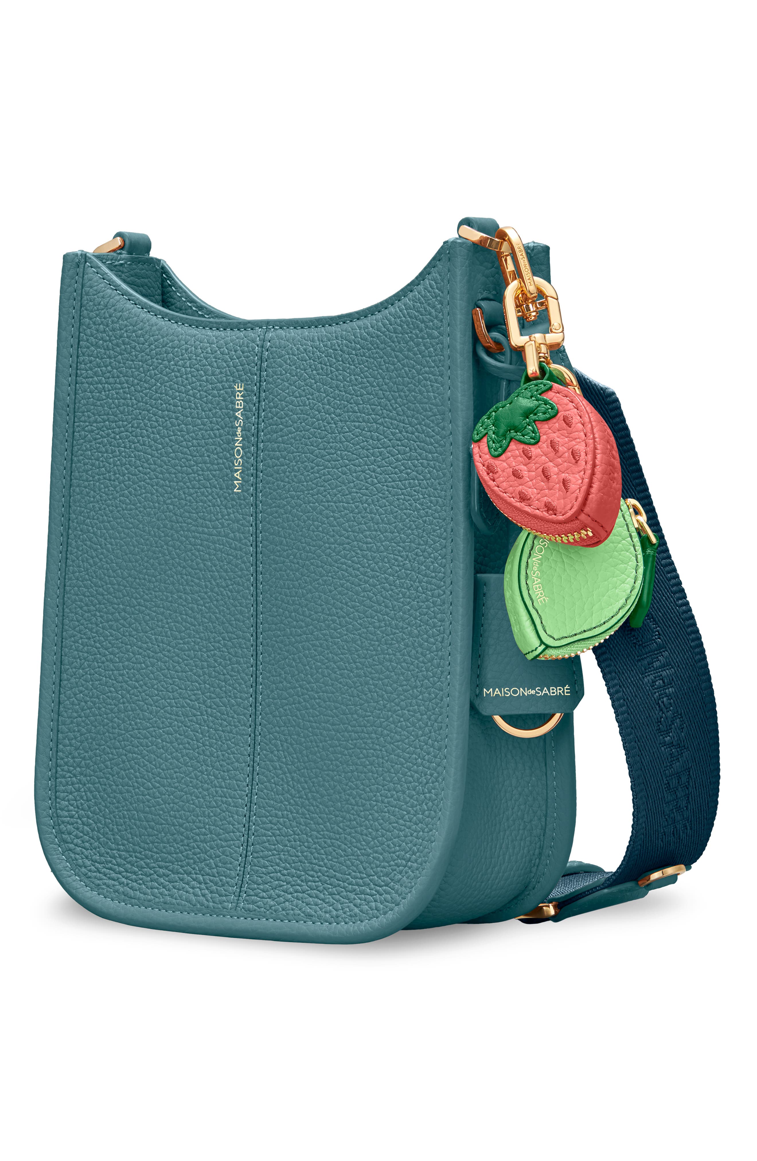 Leather Mini Saddle Bag, Alternate, color, Bondi Blue