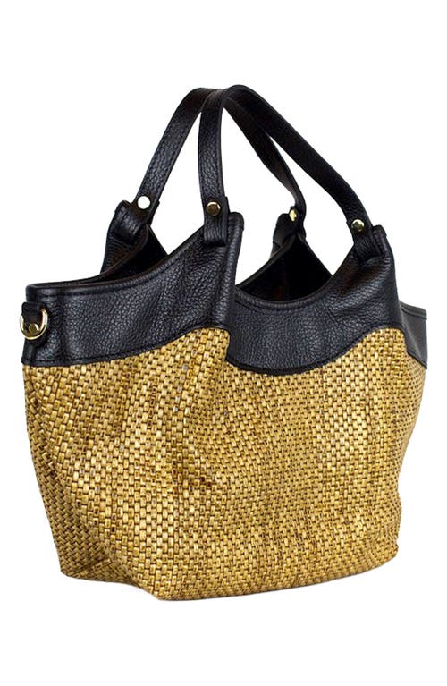Persaman New York Charlotte Straw & Leather Tote In Black