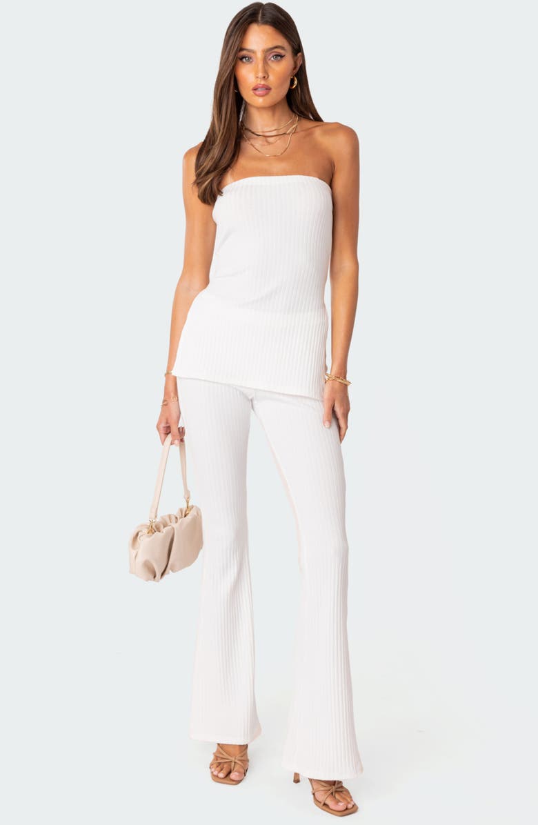 EDIKTED Dekota Ribbed Side Slit Strapless Top, Alternate, color, 
