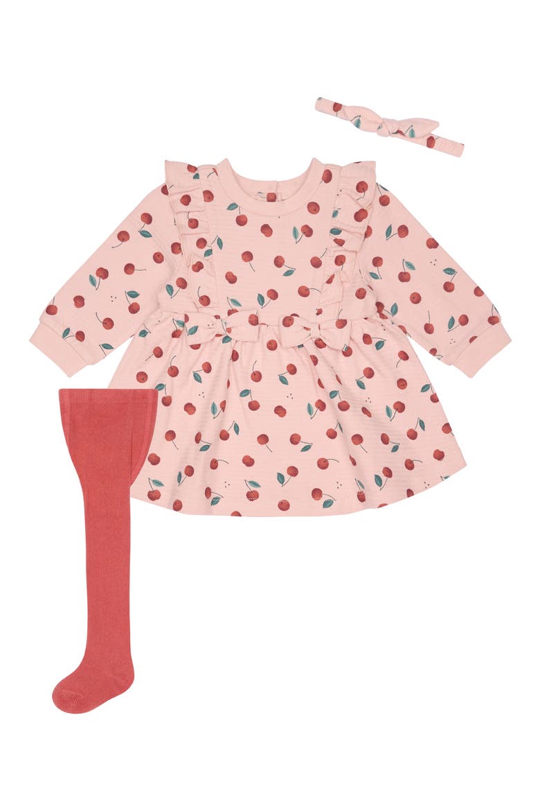 Ruffle Yoke Dress, Tights & Headband Set, Alternate, color, CHERRIES