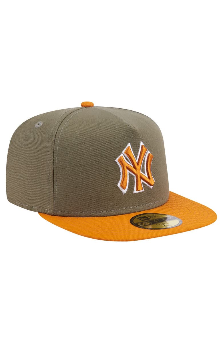 New Era Men's New Era Olive/Orange New York Yankees Two-Tone Color Pack A-Frame 59FIFTY Fitted Hat, Alternate, color, Olive