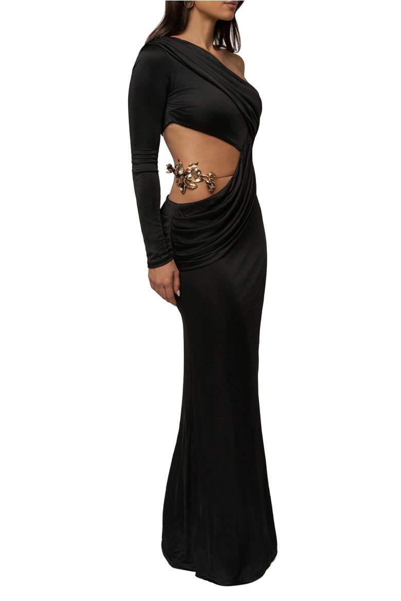 Golden Frame Accent Dress, Alternate, color, Black