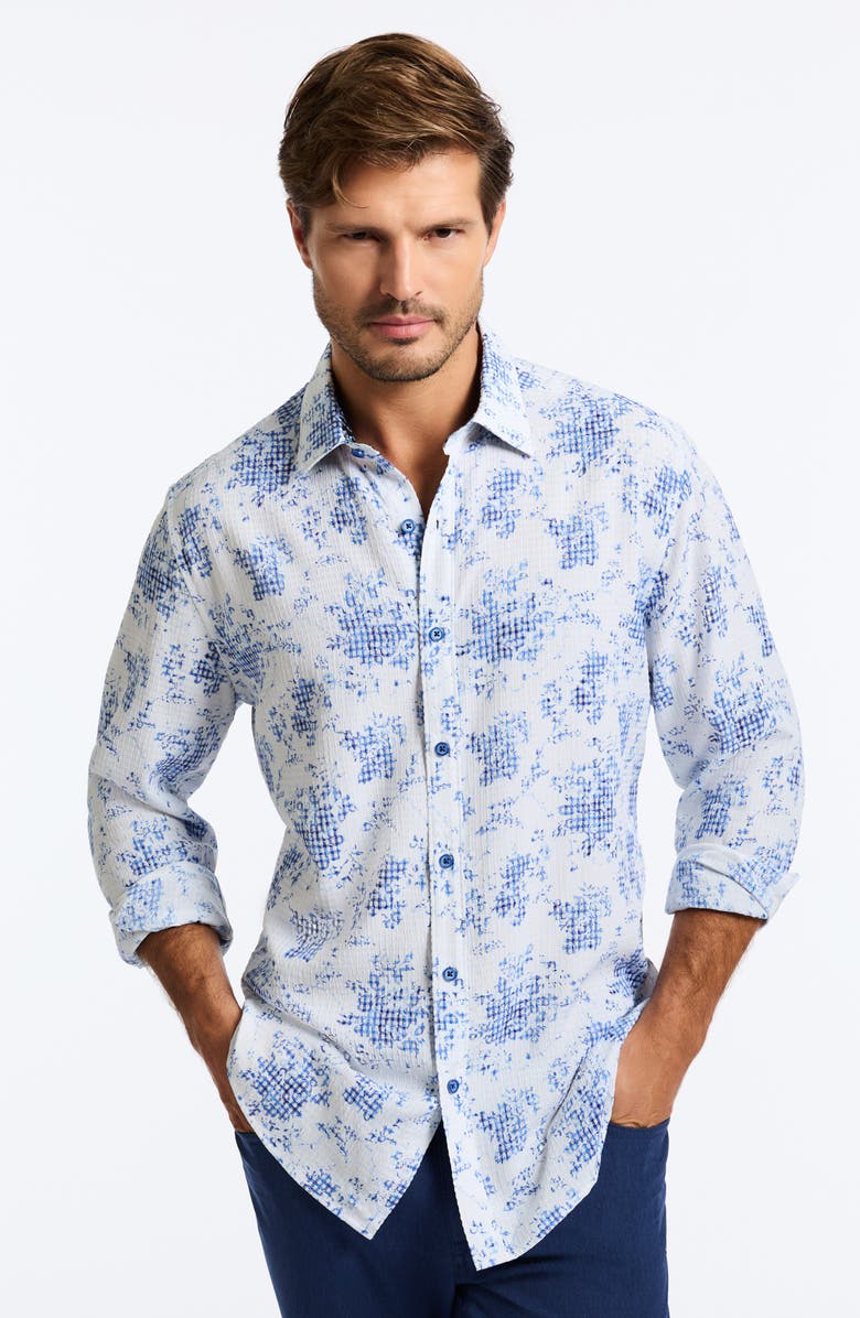 Robert Graham Angola Classic Fit Floral Jacquard Button-Up Shirt, Main, color, Blue