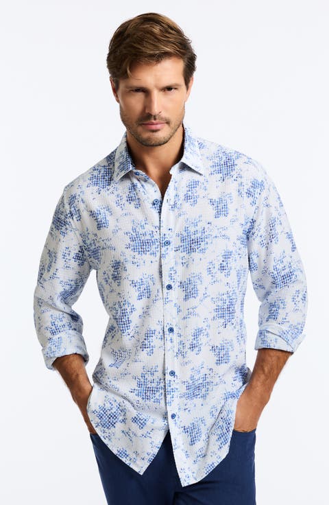 Angola Classic Fit Floral Jacquard Button-Up Shirt
