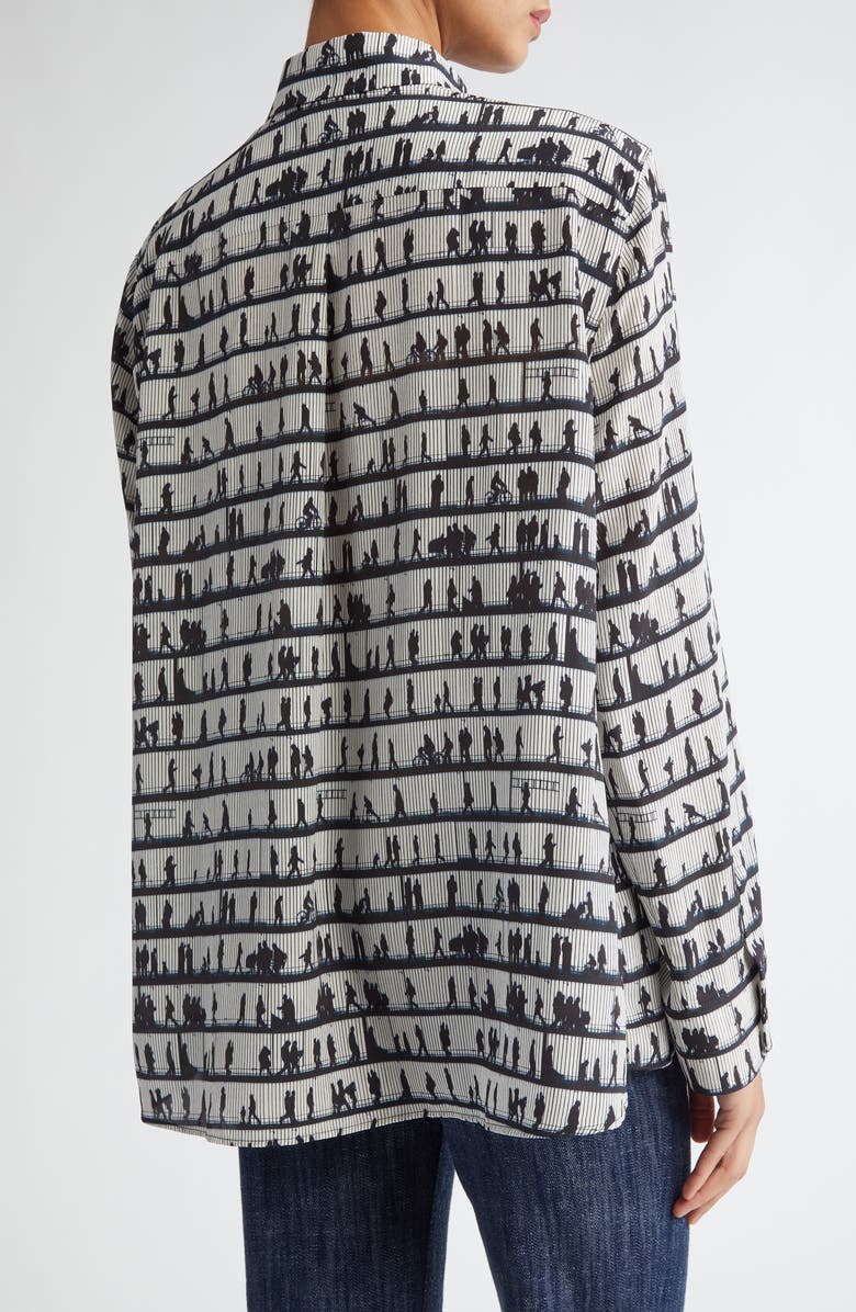 Akris punto People Print Silk Crêpe de Chine Button-Up Shirt, Alternate, color,