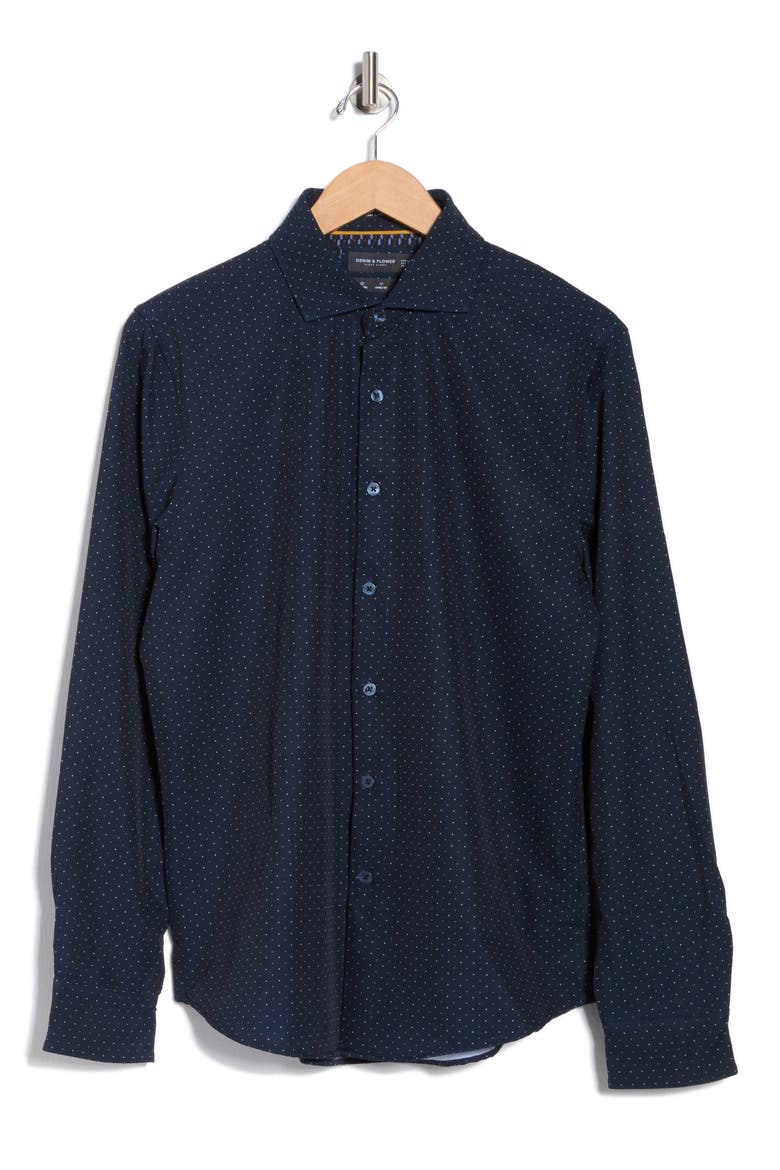 Polka Dot Stretch Button-Up Shirt, Alternate, color, NAVY