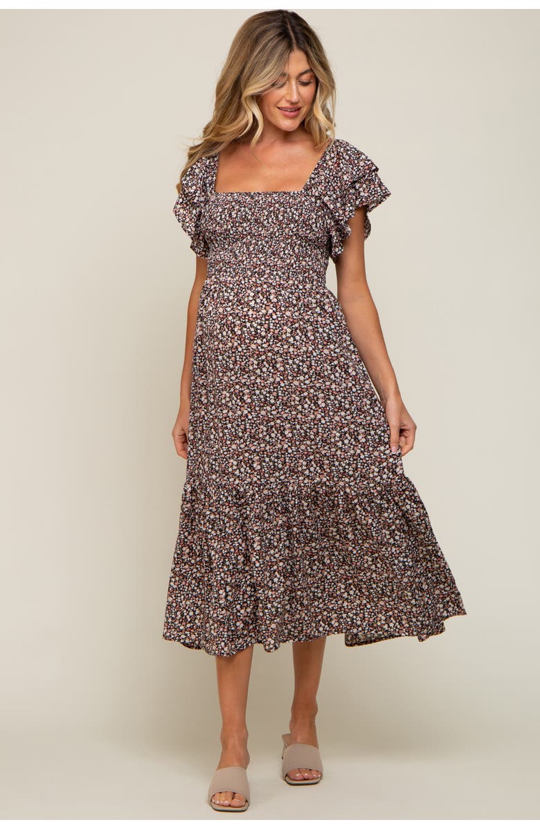 PinkBlush Floral Flutter Midi Dress, Main, color, Black