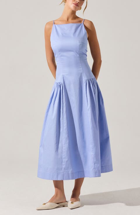 High Neck Open Back Cotton Midi Dress