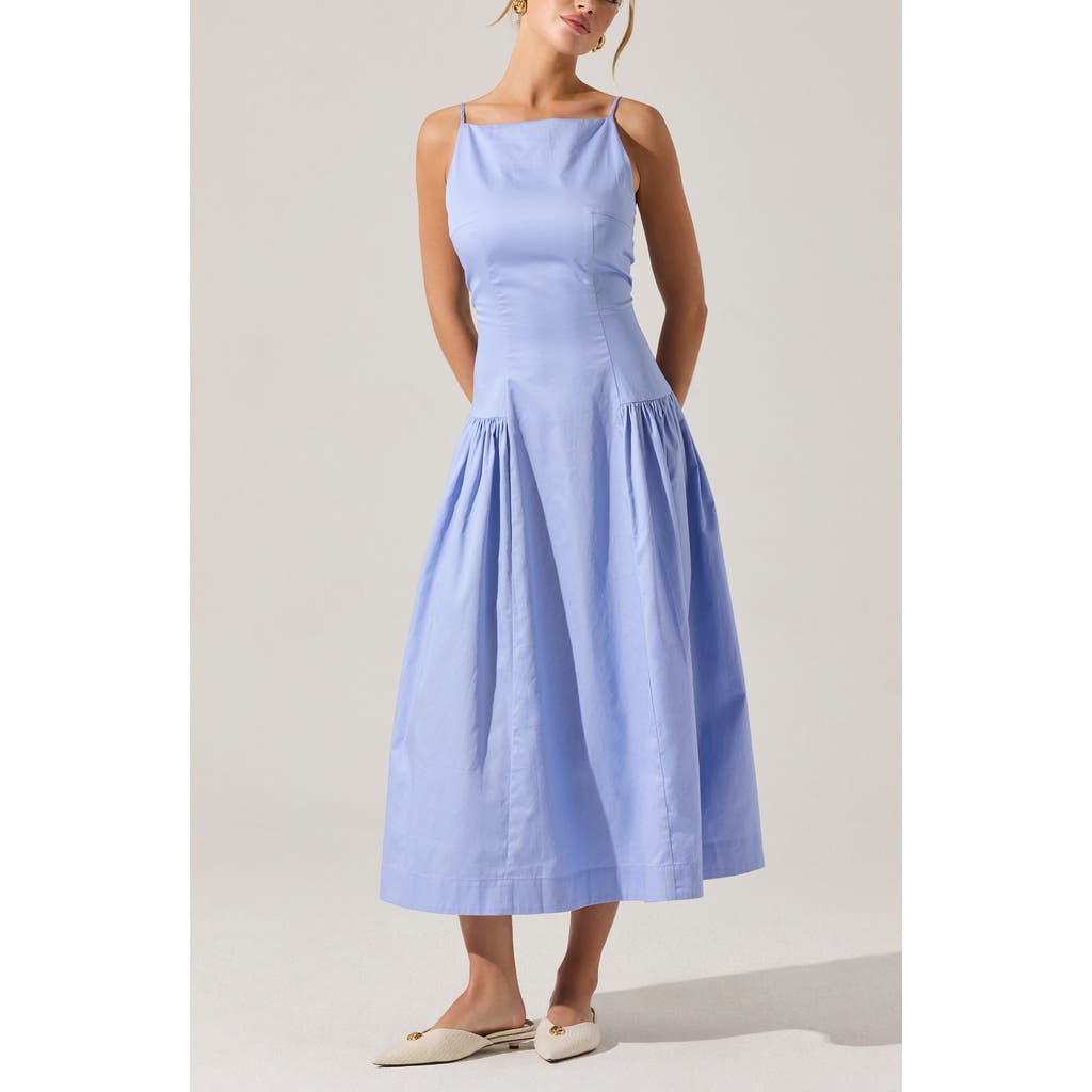 Astr The Label High Neck Open Back Cotton Midi Dress In Cornflower Blue