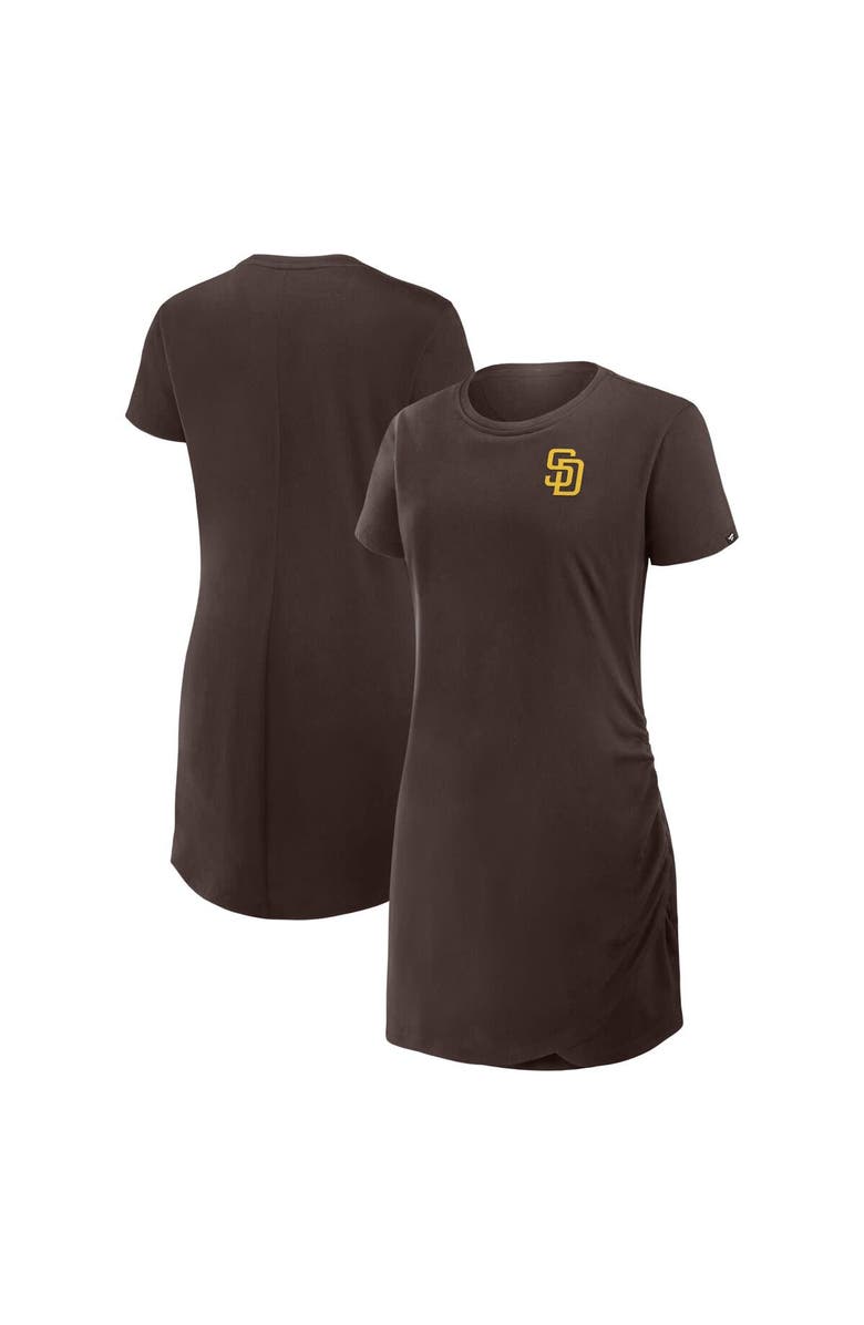 FANATICS Women's Fanatics Brown San Diego Padres Ruched Drape T-Shirt Dress, Main, color, Brown
